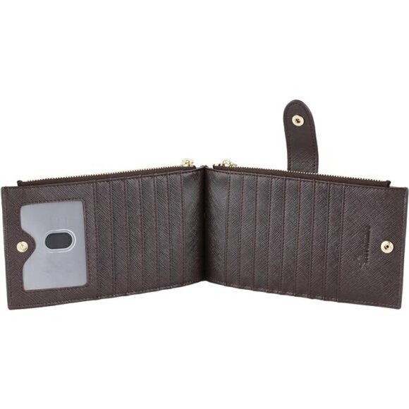 Women's Wallet RFID Blocking Bi fold Multi Card Wallet Zipper Pocket COFFEE NEW - Picture 4 of 5